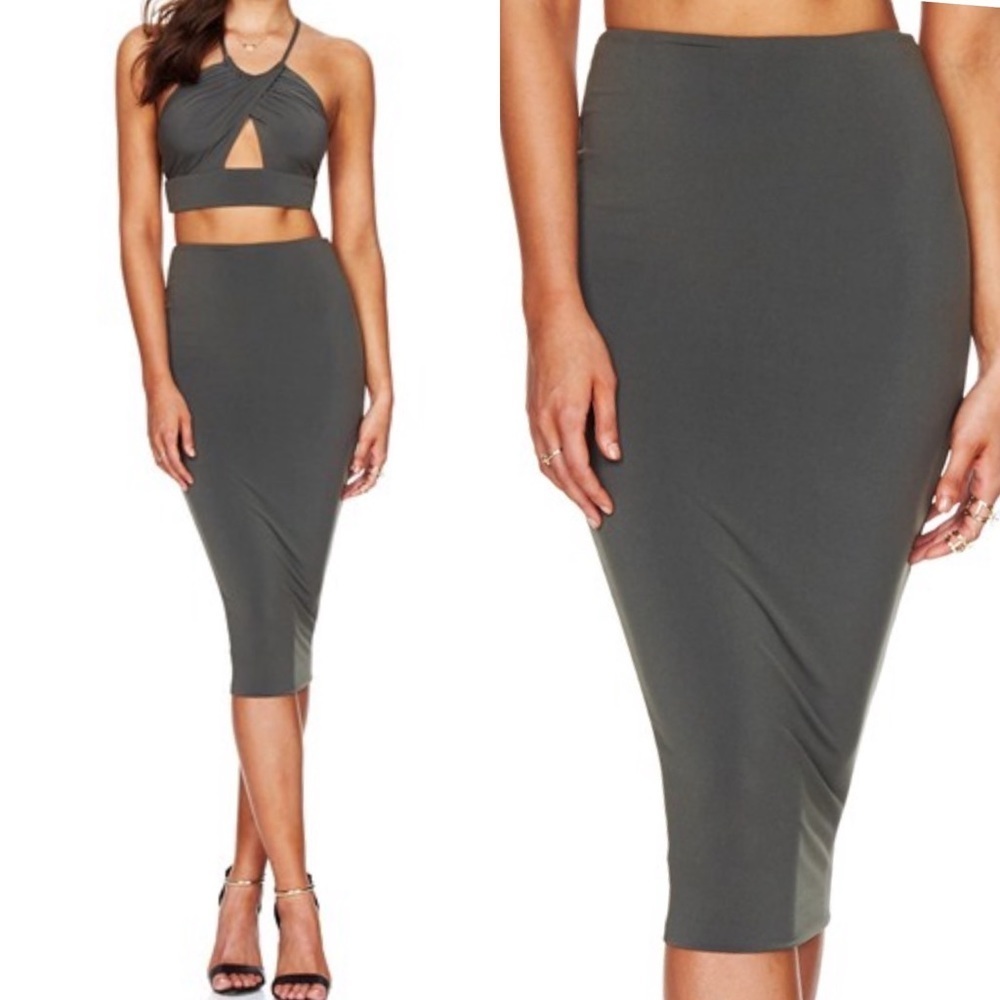 NOOKIE DOLCE VITA PENCIL SKIRT 2 OLIVE MEDIUM